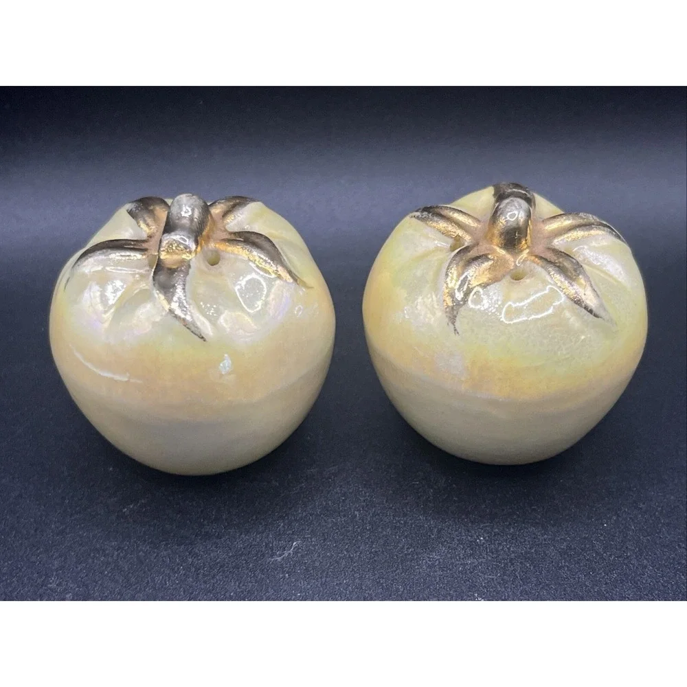 Vintage Ceramic Lustered Yellow‎ and Gold Tomato Salt & Pepper Shaker Set